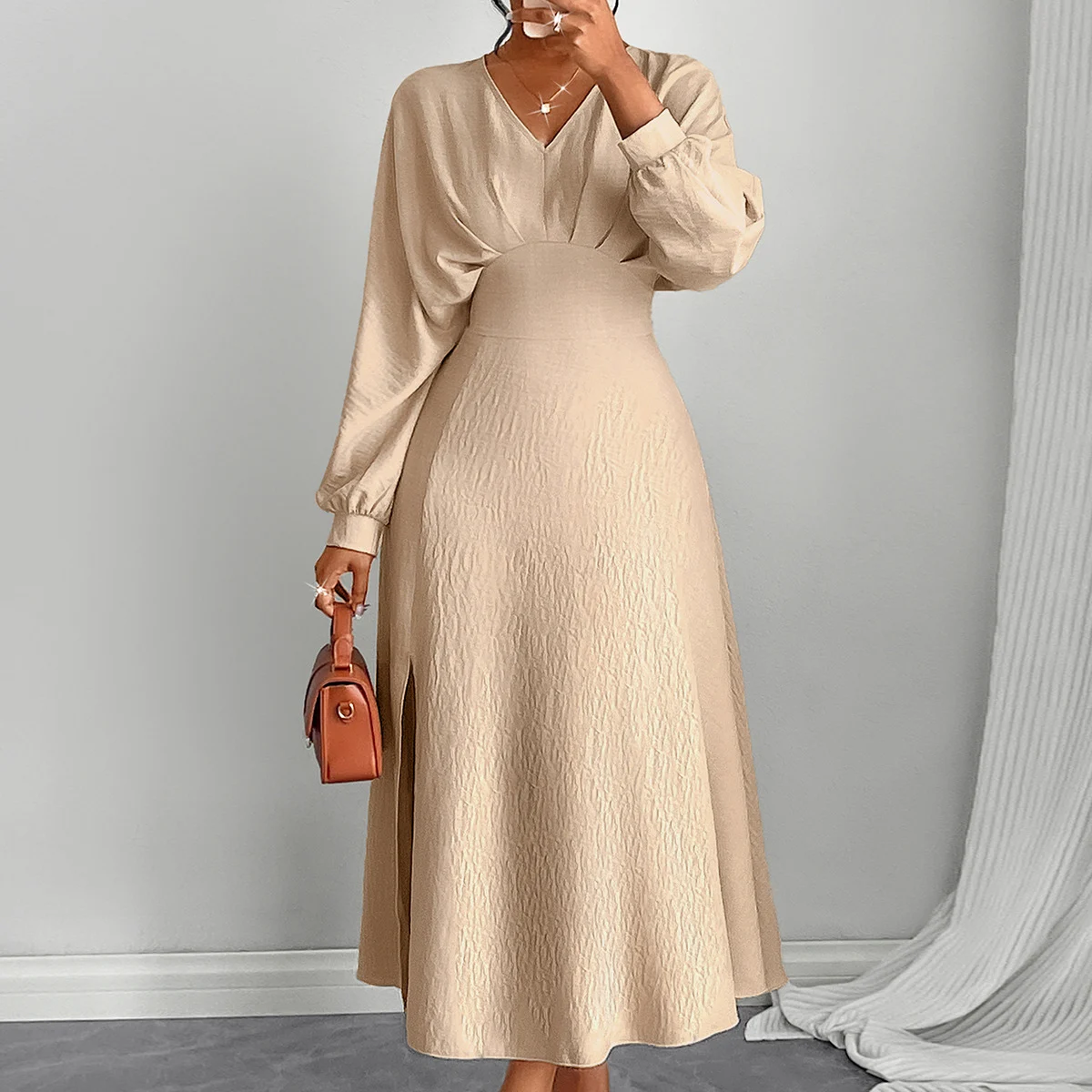New Women's Fashion Autumn Solid Color Home Page Long Sleeve Dress