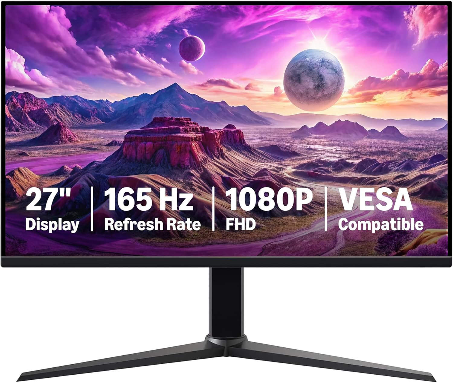 Basics 27 inch Gaming Monitor, FHD 1080P, 165Hz, VESA Compatible, Adaptive sync, 1ms Response, Black