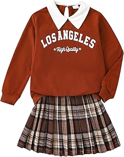 Girls Fall Outfits 2/3 Piece Girl Clothes Letter Print Long Sleeve Sweatshirt Pleated Skirt Sets for Kids Teen 5-14T