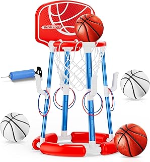Pool Basketball Hoop with Backboard, Floating Pool Toys for 3-12 Years Old Kids Ring Game with 4 Balls 8 Rings &